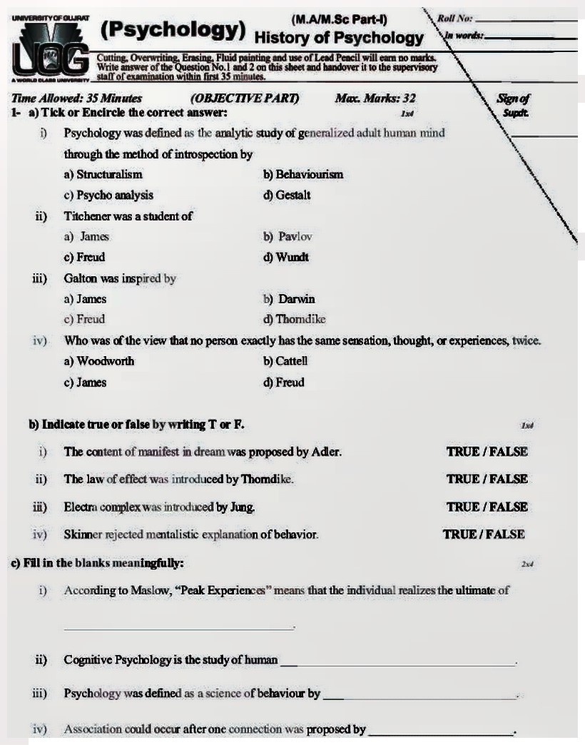 MA M.Sc Psychology Past Papers 2024 Download PDF