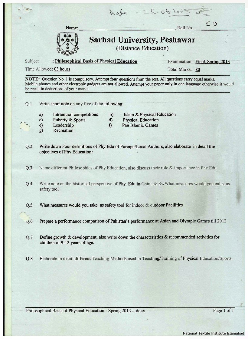 MA M.Sc Psychology Past Papers 2024 Download PDF