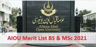 Check AIOU Merit Lists BS & MSc for Admission 2021