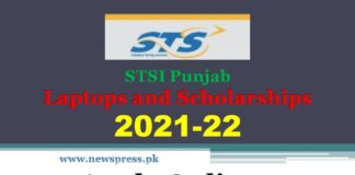 Apply for STSI Punjab Laptop Scholarship Session 2021-2022