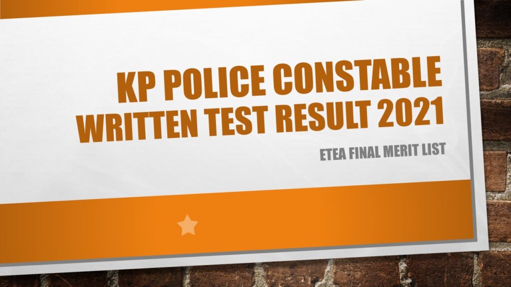 KP Police Constable Written Test Result 2021 ETEA Final Merit List