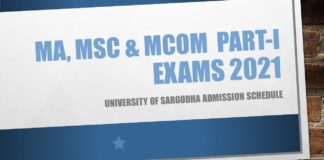 MA MSc MCom Part-I Exams 2021 Sargodha University UOS Schedule