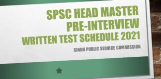 SPSC Head Master Pre-Interview Written Test Schedule 2021