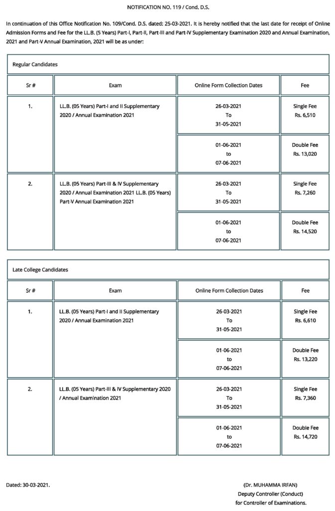 PU Issues Revised LLB Admission Schedule & Fee