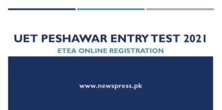 UET Peshawar Entry Test 2021 ETEA Online Registration