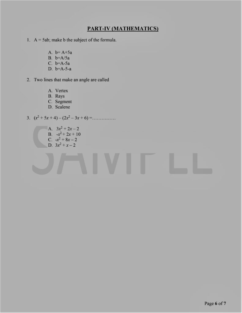 STS Sindh PST Test Syllabus 2021