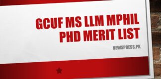 GCUF MS LLM MPhil PhD Merit List