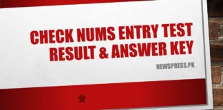 Check NUMS Entry Test Result & Answer Key