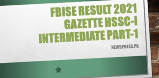 Federal Board Islamabad FBISE Result 2021 Gazette HSSC-I Intermediate Part-1