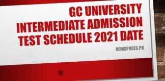 GC University Intermediate Admission Test Schedule 2021 Date