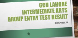 GCU Lahore Arts Group Entry Test Result 2021