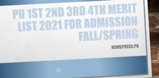 PU 1st 2nd 3rd 4th Merit List 2021 for Admission Fall/Spring