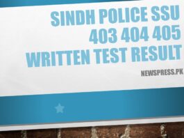 Sindh Police SSU 403 404 405 Written Test Result 30-10-2021