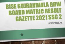 BISE Gujranwala GRW Board Matric Result Gazette 2023 SSC 2