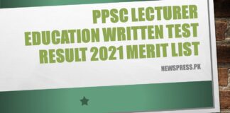 PPSC Lecturer Education Female Written Test Result 2021 Merit List of selected candidates