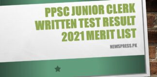 PPSC Junior Clerk Written Test Result 2021 Merit List