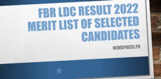 FBR LDC Result 2022 Merit List of Selected Candidates