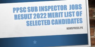 PPSC Sub Inspector  Jobs Result 2022 Merit List of Selected Candidates