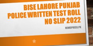 BISE Lahore Punjab Police Written Test Roll No Slip 2022