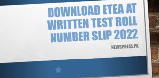 Download ETEA AT Written Test Roll Number Slip