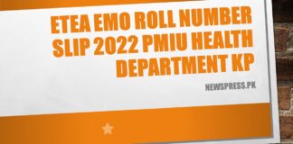 ETEA EMO Roll Number Slip 2022 PMIU Health Department KP