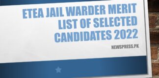 ETEA Jail Warder Merit List of Selected Candidates 2022