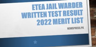 ETEA Jail Warder Written Test Result 2022 Merit List