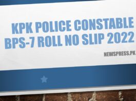 KPK Police Constable BPS-7 Roll No Slip 2022