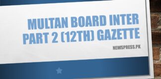 Multan Board Inter Part 2 (12th) Result Gazette 2022 PDF