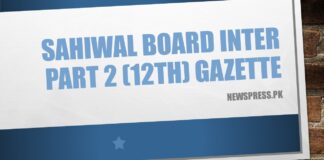 Sahiwal Board Inter Part 2 (12th) Result Gazette 2022 PDF