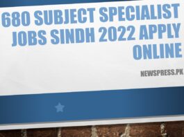 680 Subject Specialist Jobs Sindh 2022 Apply Online