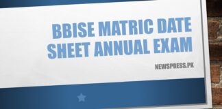 BBISE Matric Date Sheet Annual Exam