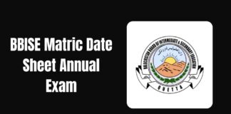 BBISE Matric Date Sheet Annual Exam