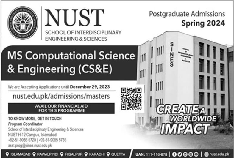 NUST Admission 2023 Online Apply For Postgraduate Admission