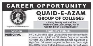 Quaid e Azam Group of Colleges Jobs 2024 Online Apply