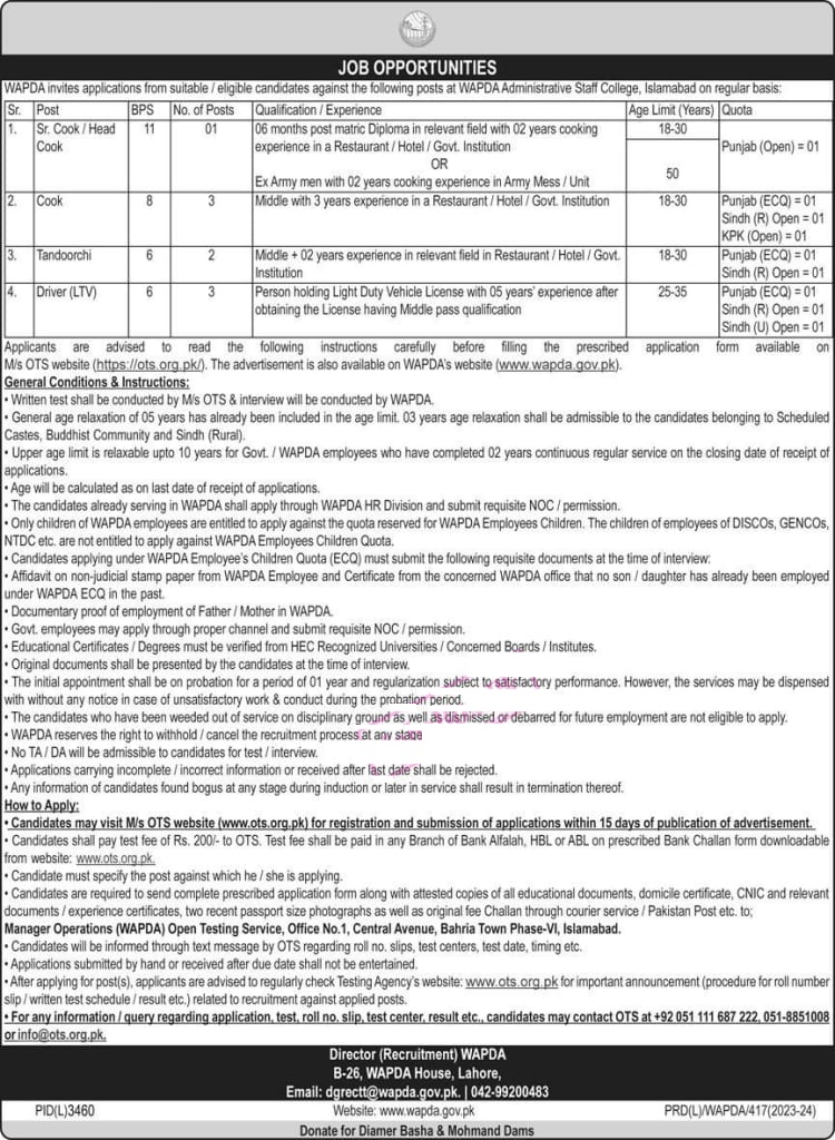 WAPDA Jobs 2024 Online Apply Punjab 