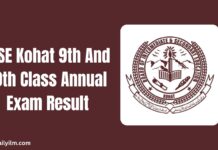 BISE Kohat 9th And 10th Class Annual Exam Result