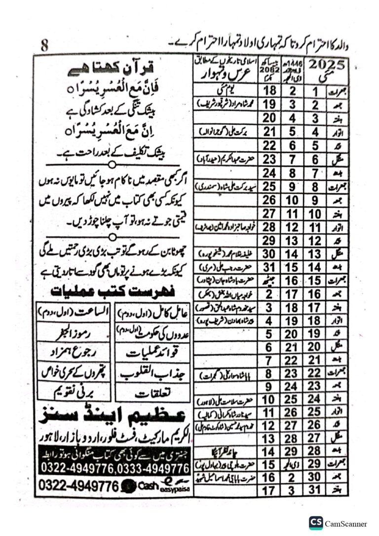 Jantri 2025 In Urdu And Punjabi PDF Free Download » Daily ILM