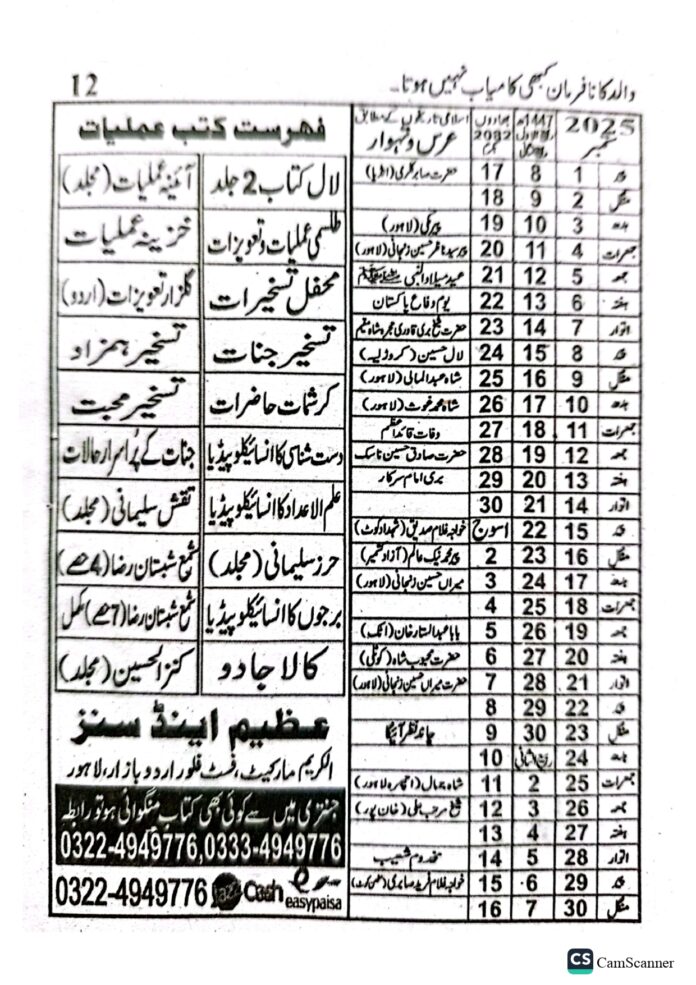Jantri 2025 In Urdu And Punjabi PDF Free Download » Daily ILM