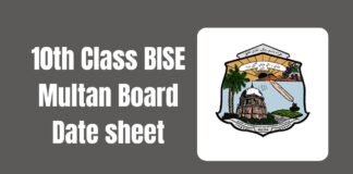 10th Class BISE Multan Board Date sheet