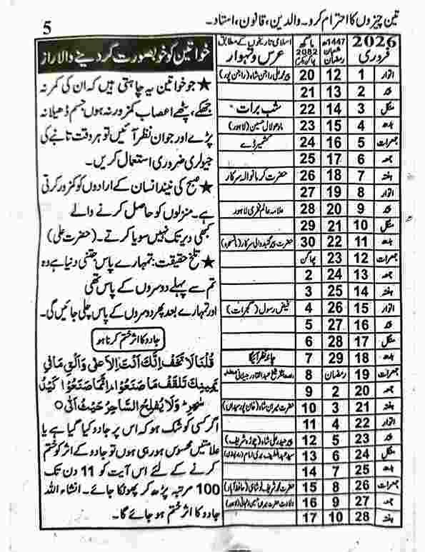 February Jantri 2026