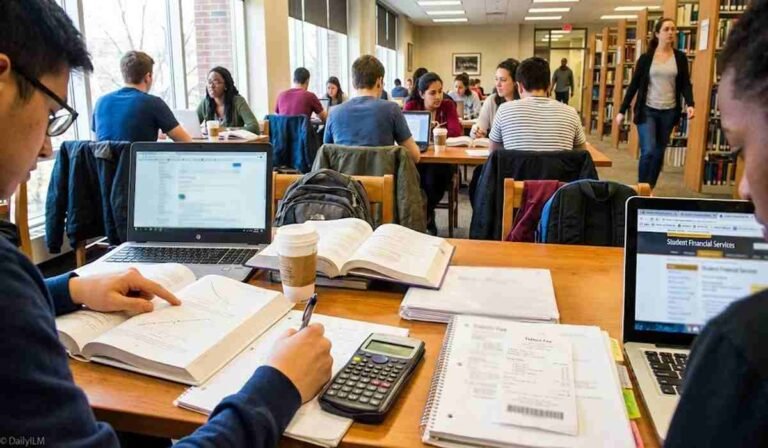 Students studying in a college classroom representing education fees and expenses