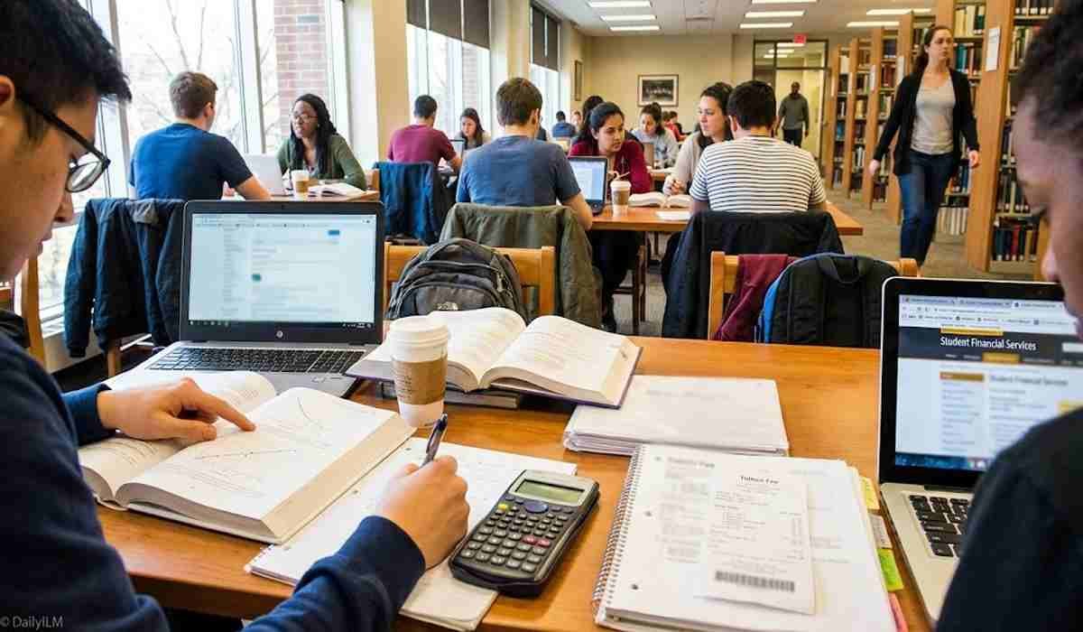 Students studying in a college classroom representing education fees and expenses