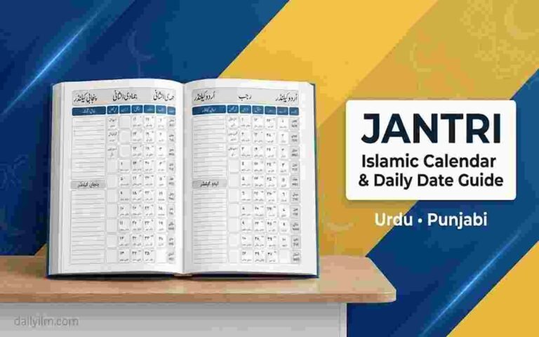 Jantri Islamic calendar showing Urdu and Punjabi daily date