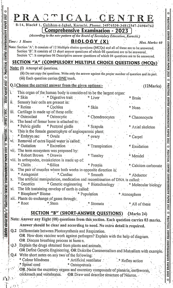 10 Class Guess Paper 2025 Lahore Board English, Math, Phy, Chem, Bio